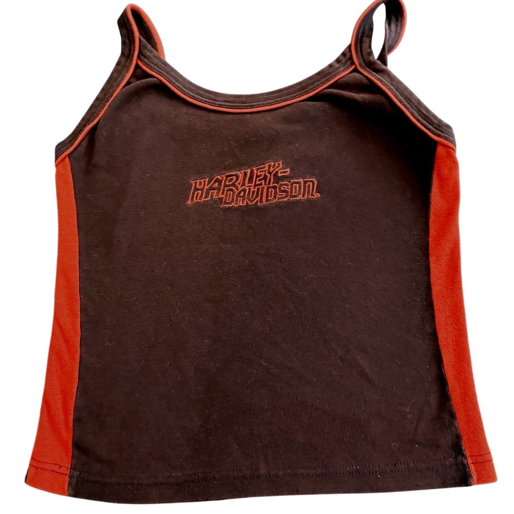 Harley Davidson Womens Tank Top M Cotton USA Black Orange Clare's Cycle Ontario